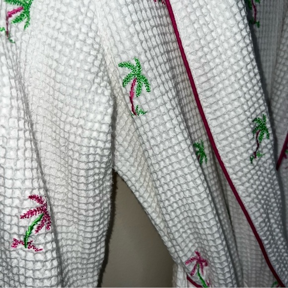 Quacker Factory Waffle Knit Palm Tree Robe Belted Size Large - Picture 5 of 8